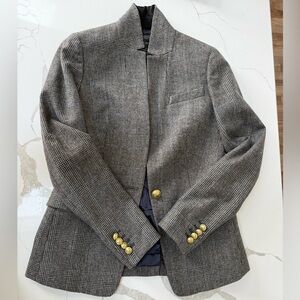 J. Crew Regent Gray Glen Plaid Wool Blend Blazer with Gold Buttons